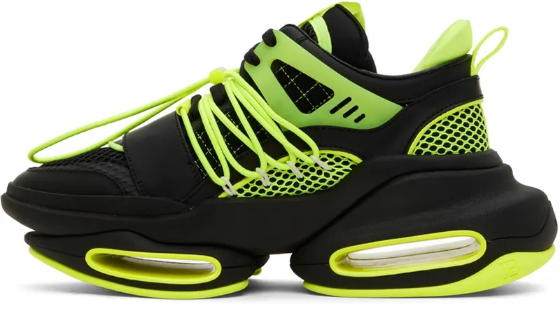 Balmain Black & Green B-Bold Low-Top Sneakers (YM1VJ307TNRH)
