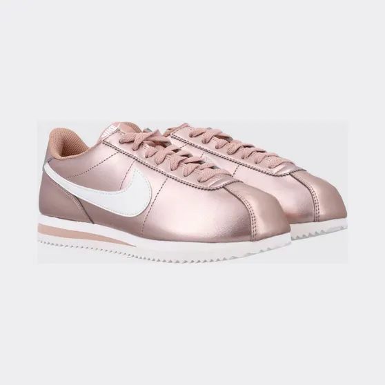 Nike Cortez Laminated Leather Trainers with Swoosh Logo and Round Toe Pink (IR0042900)