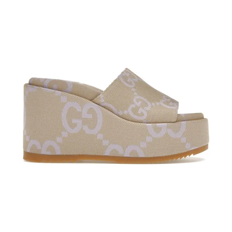 Gucci Jumbo GG Platform Slide Sandal Beige Light Blue Canvas (730047 UKO00 8803)