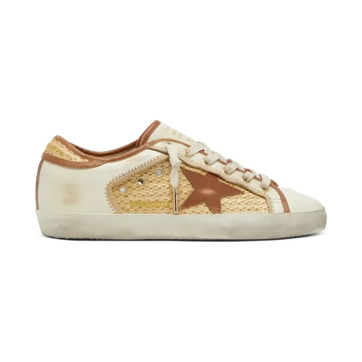 Golden Goose Super-Star sneakers van leer en raffia met ster en inzetstukken – Beige (GWF00103F008522)