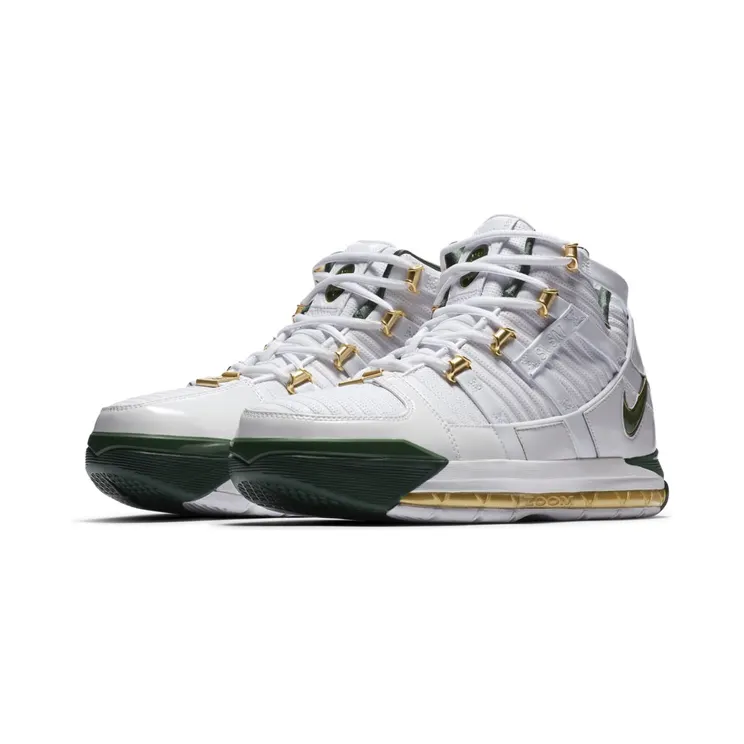 Nike LeBron 3 SVSM Home “White / Metallic Gold / Deep Forest” (AO2434-102)