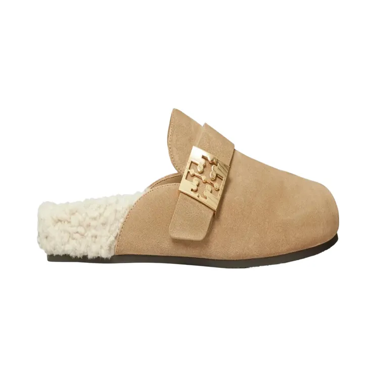 Tory Burch Mellow Shearling Mule “NOISETTE/TAUPE/GOLD” (163612-250)