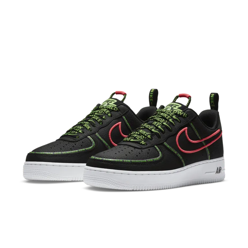 Nike Air Force 1 ’07 Worldwide Black/Flash Crimson/Green Strike (CK7213-001)