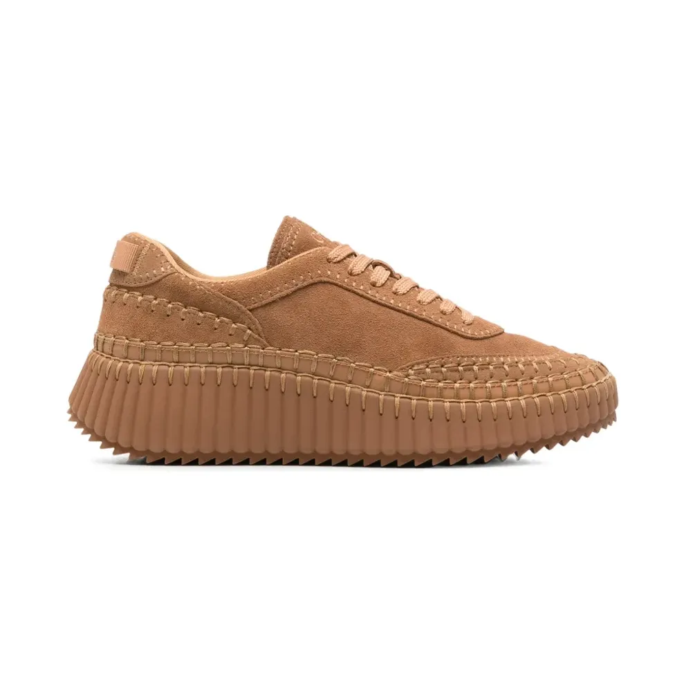 Chloé Nama sneakers met plateauzool en leren afwerking – Beige (CHC24A00RMS)