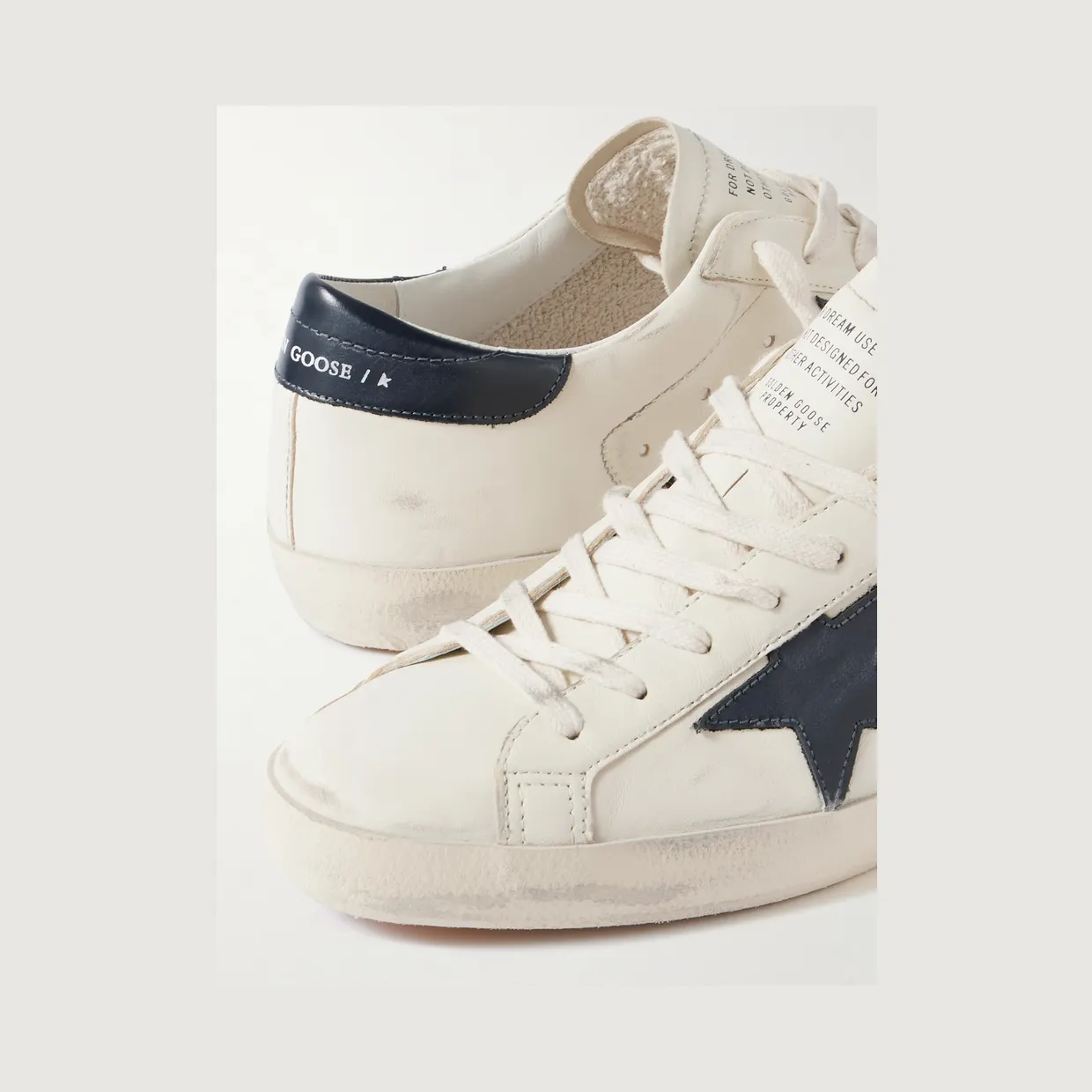 Golden Goose Super-Star Distressed Glossed-Trimmed Leather Sneakers Beige (GMF00101.F004164) (5)