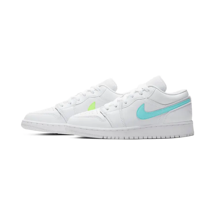 Air Jordan 1 Low’White Neon’ GS White/Multi-Color/Light Aqua (CW7035-100)