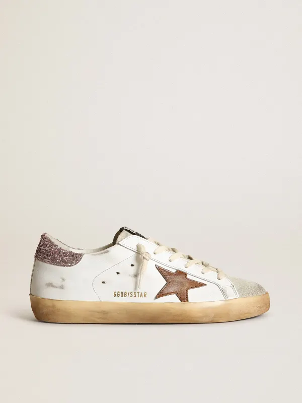 Golden Goose Super-Star With A Tan Star And Pink Glitter Heel Tab (GWF00101.F003396.11237)