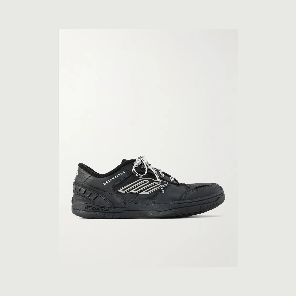 Balenciaga Hamptons Logo-Appliquéd Distressed Leather Sneakers Black (841765WCURB)