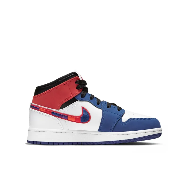 Jordan 1 Mid Rush Blue University Red (GS) White/Rush Blue-Black-University Red (BQ6931-146)