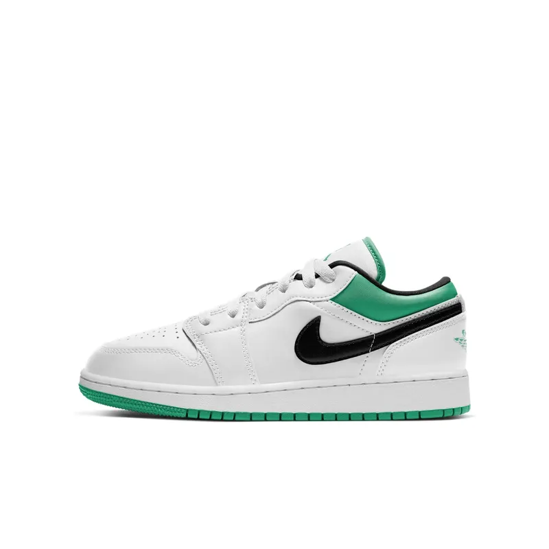 Jordan 1 Low White Lucky Green Tumbled Leather (GS) (553560-129)