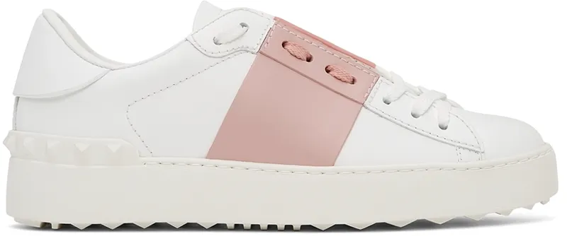 Valentino Garavani White & Pink Back Studded Open Sneakers (WW2S0781BLU)