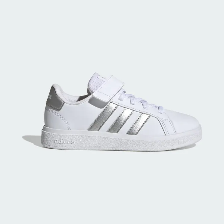 adidas Grand Court Court met Elastische Veters en Klittenband Cloud White / Matte Silver / Matte Silver (GW6516)