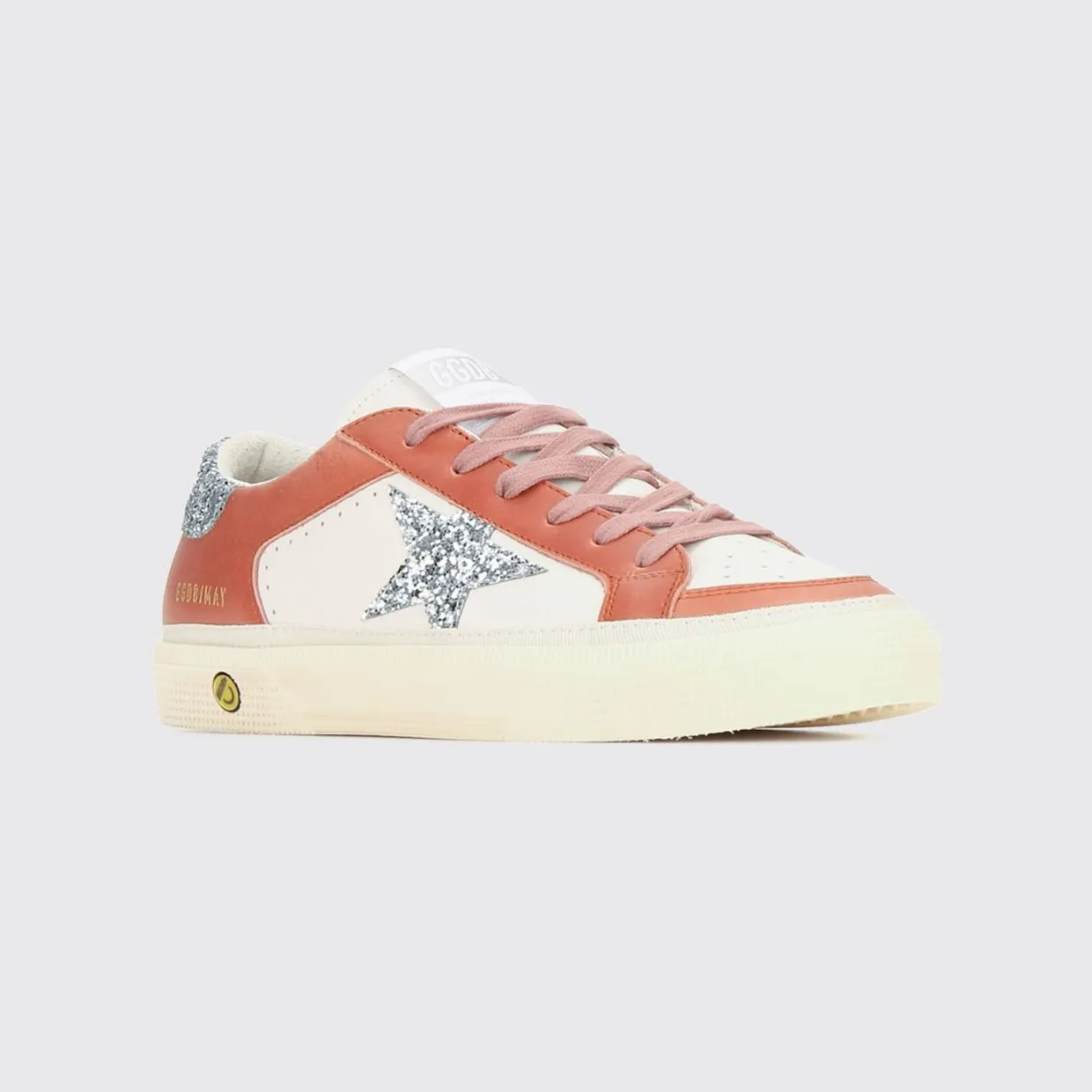 Golden goose May Leather and Technical Fabric Sneakers with Glitter Logo White (GTF00495F00864682710)