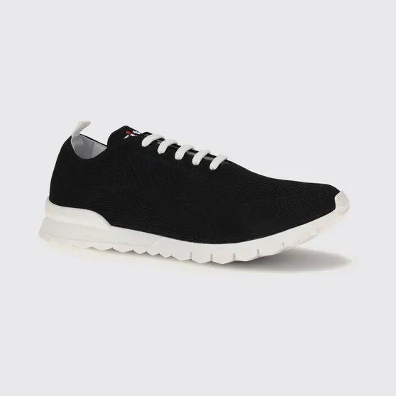 Kiton Low Top Sneakers in Stretch Cotton Knit with Lettering Logo Black (USSFITSN0080903NERO)