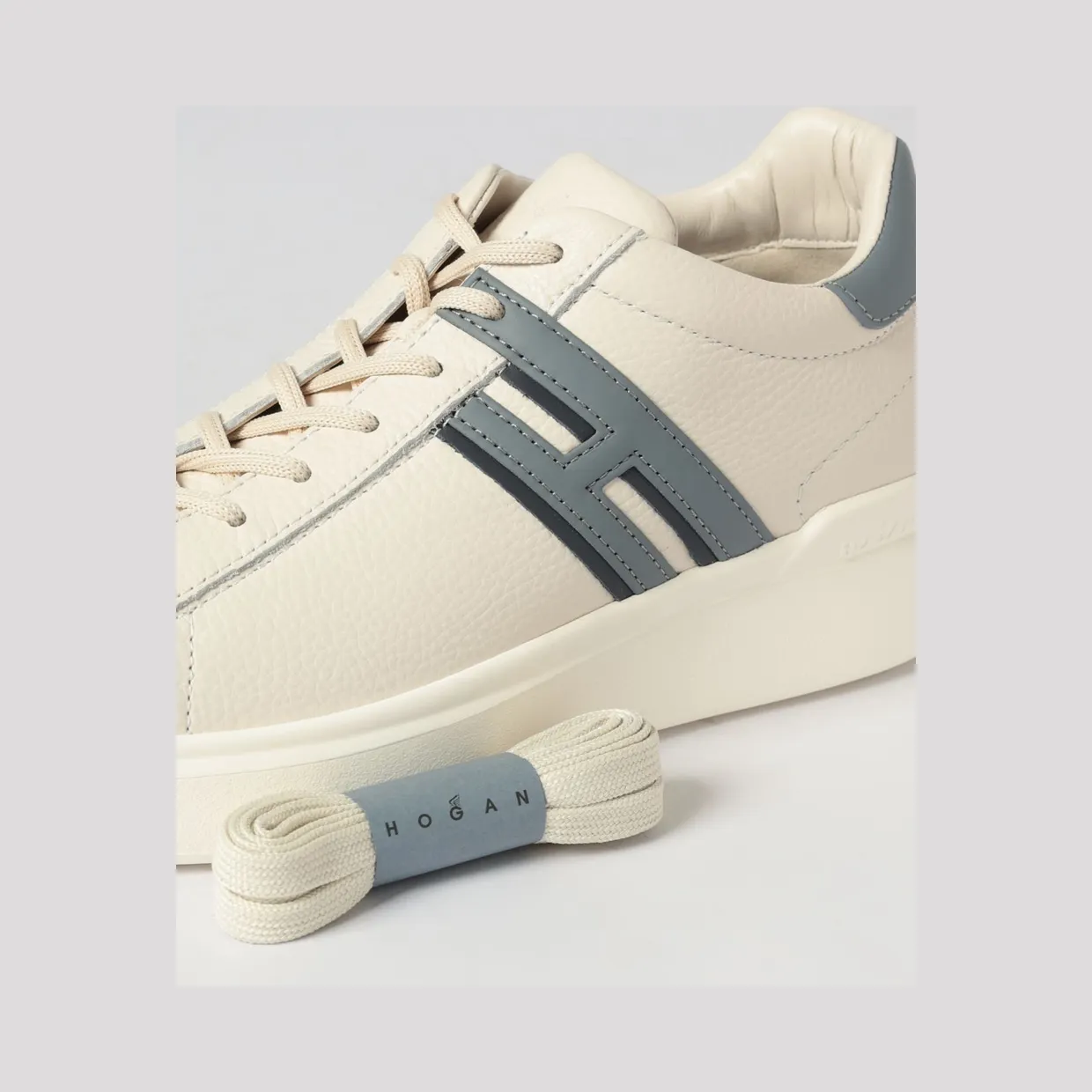 Hogan H580 Hammered Leather Sneakers Ivory (HXM5800DV42UXS828D) (3)