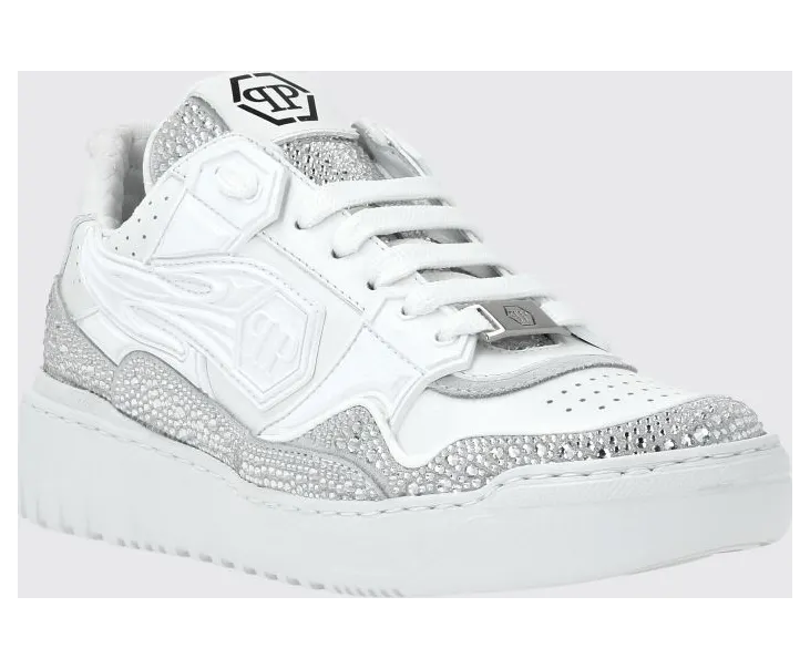 Philipp plein Leather and Rhinestone Sneakers White (SAESWSC2763PLE010N01)