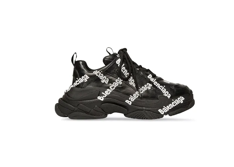 Balenciaga Triple S All Over Logo Black White (524039W2FAB1090)