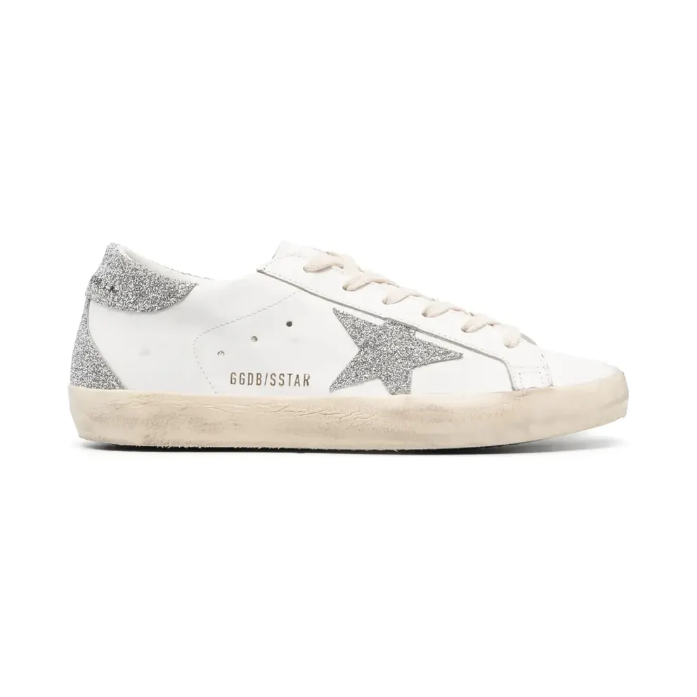 Golden Goose Super-Star mit silberfarbenem Swarovski-Kristallstern und Fersenlasche – White (GWF00102F004688)