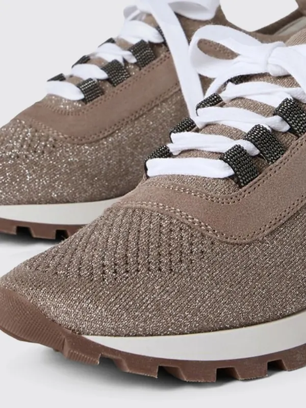 Brunello cucinelli Cotton and Lurex Knit Sneakers Brown (MZ35G2490C9447) (3)
