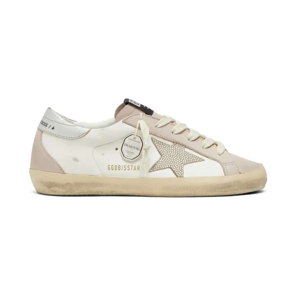 Golden Goose Super-Star aus Leder in White und Puderrosa mit silberfarbenem Swarovski-Kristallstern (GWF00102F008503)