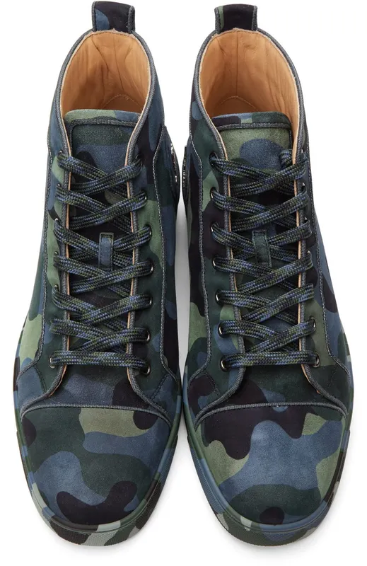 Christian Louboutin Blue & Green Louis Orlato Flat High-Top Sneakers (1220592)