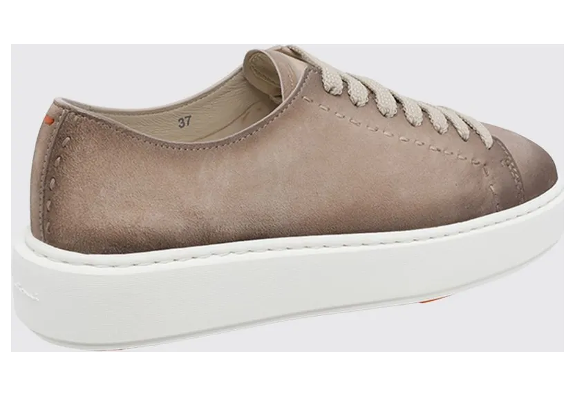 Santoni Suede Leather Low-Top Sneakers with Embossed Logo and Rubber Sole Nude (WBCD61355BARTEYAE40) (2)