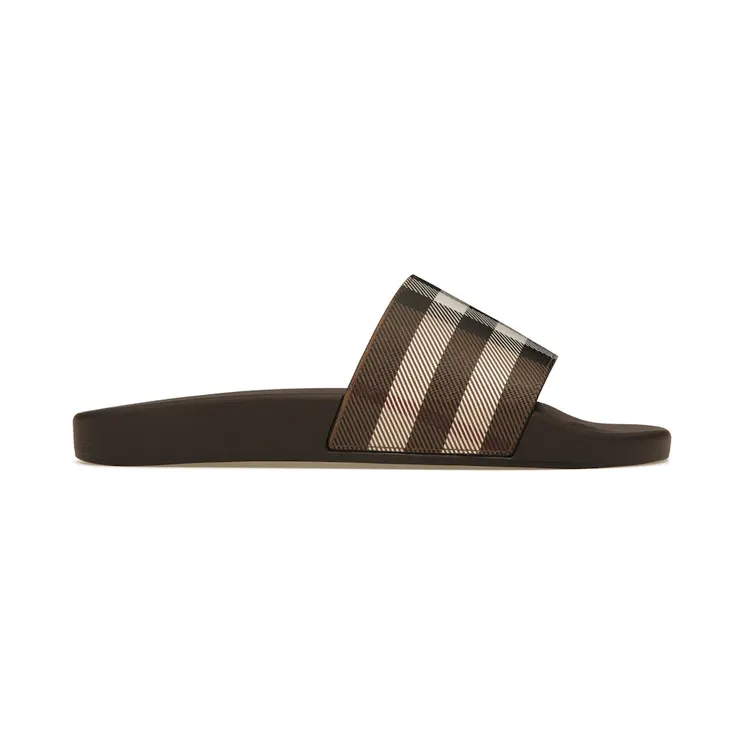 Burberry Check Print Slides Dark Birch Brown (8048195)