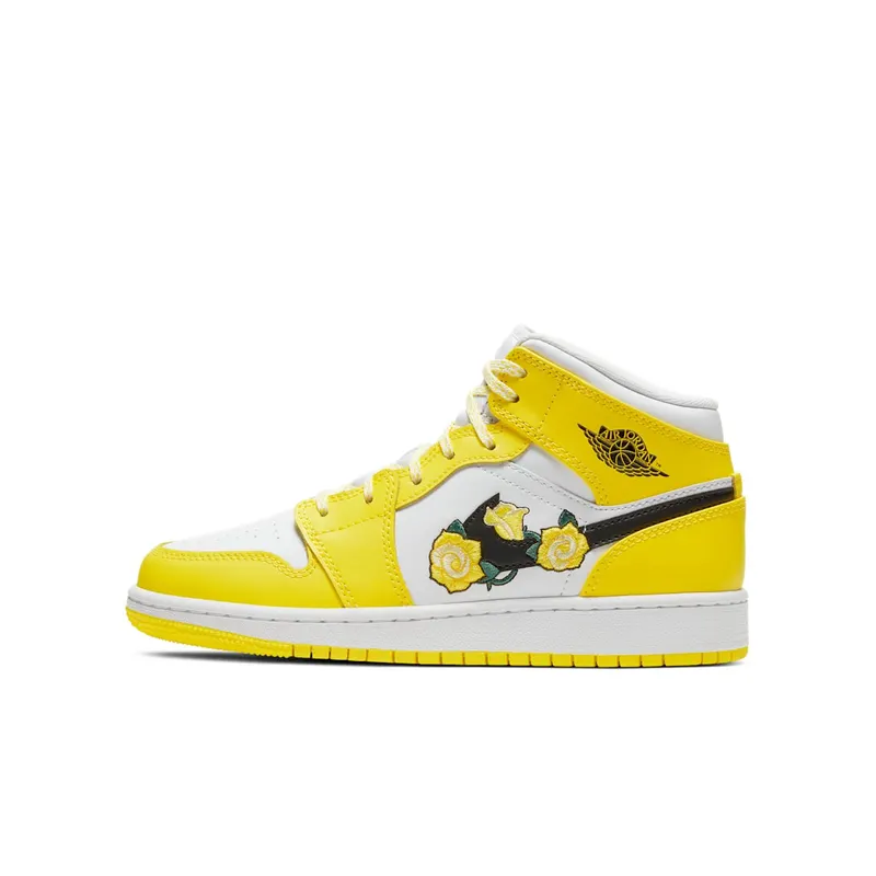 Jordan 1 Mid Dynamic Yellow Floral (GS) Dynamic Yellow/Black-White (AV5174-700)