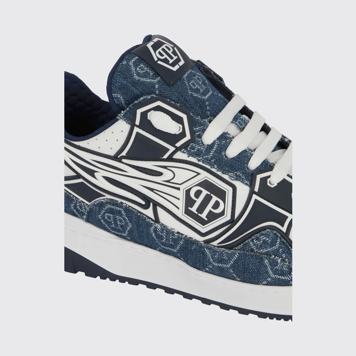 Philipp plein Moonwalker Denim and Leather Sneakers Blue (SAFSMSC4077PLE005N14) (3)