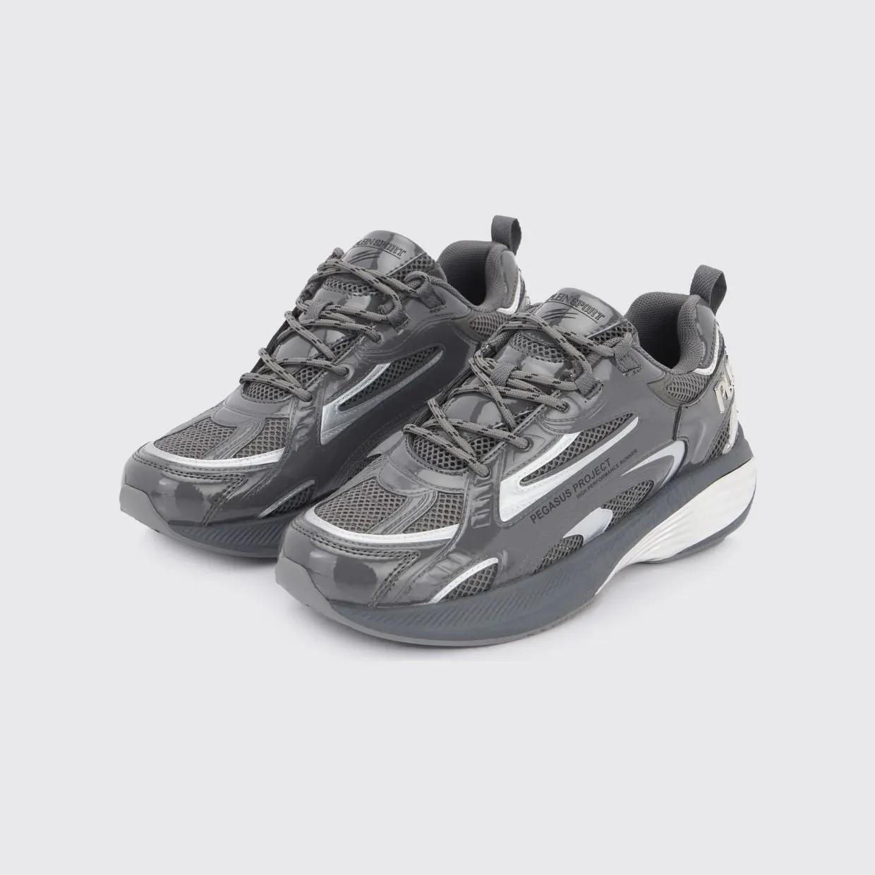Plein Sport Pegasus Project Mesh And Patent Leather Sneakers Grey (FAESUSC0848STE003N72)