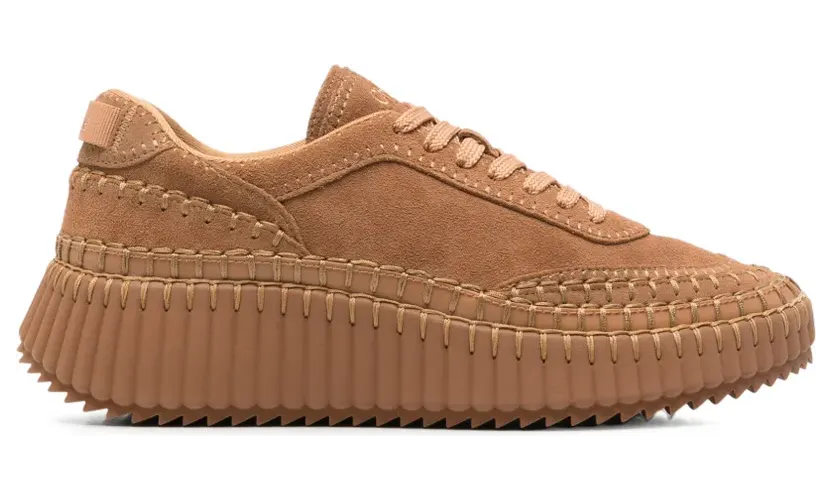 Chloé Nama sneakers met plateauzool en leren afwerking – Beige (CHC24A00RMS)