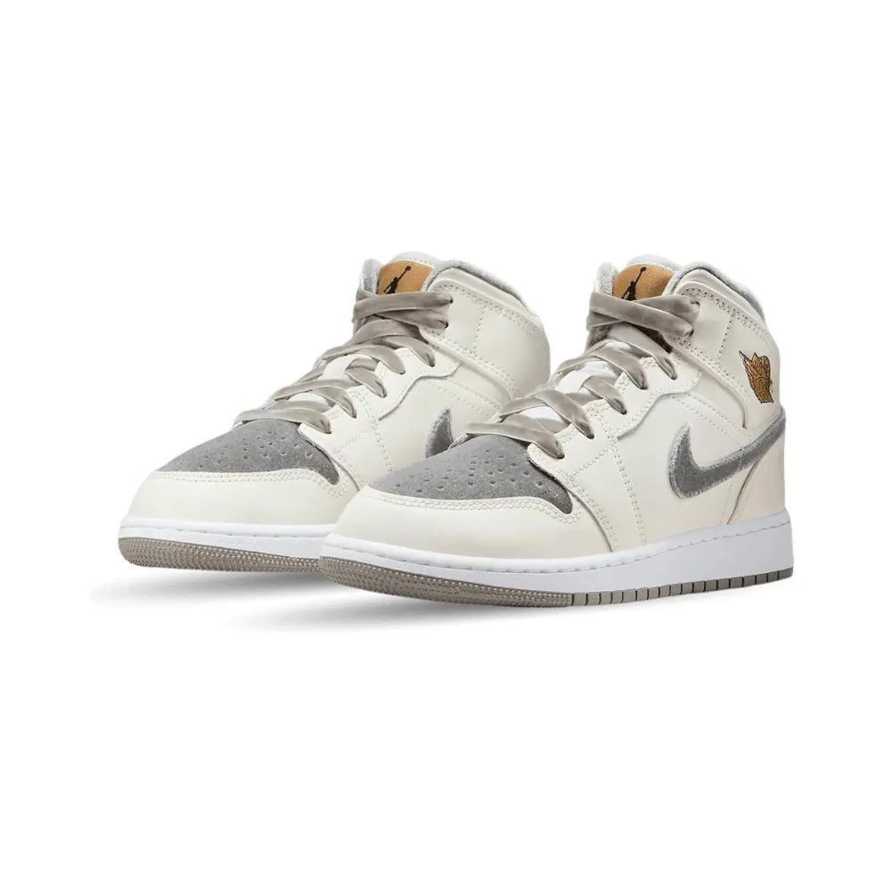 Nike Air Jordan 1 Mid SE Grey Velvet Toe (GS) (FB9899-100)