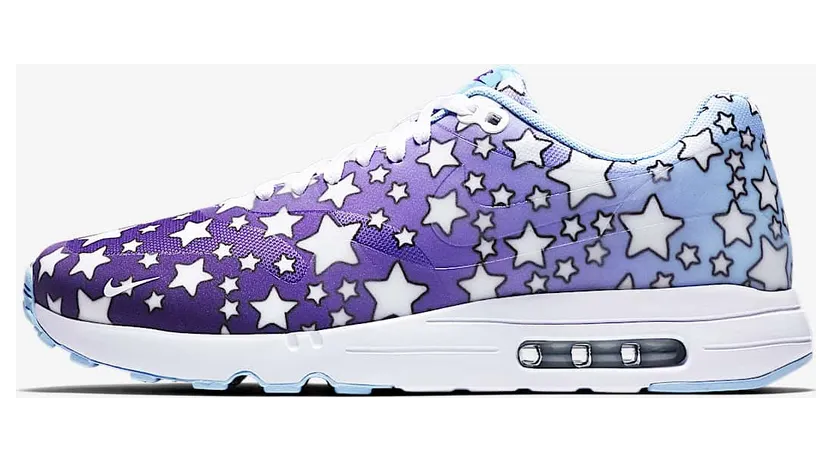 Nike Air Max 1 Ultra 2.0 Pop Art Stars “Court Purple / White / Chambray Blue / Clear” (917836-500)