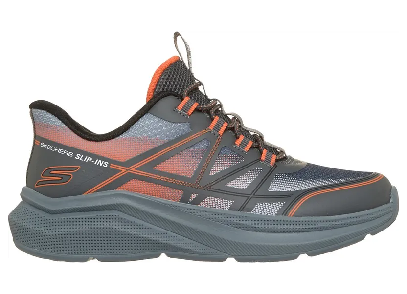 Skechers Slip-ins: Microspec Velocity – Grid-Shift Sneaker Houtskool/Oranje