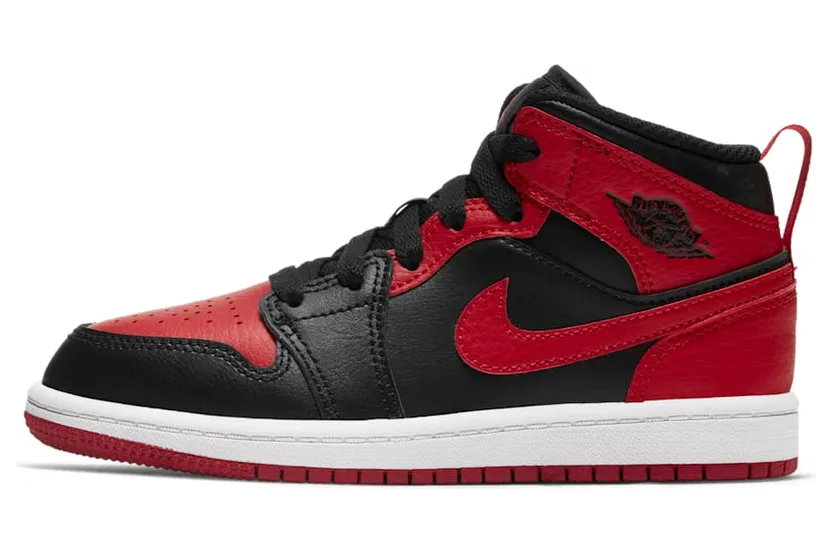 Air Jordan 1 Mid Banned (PS) (2020) “Black / White / Gym Red” (640734-074)