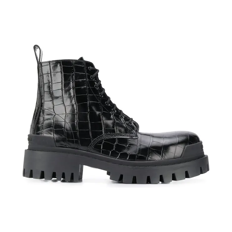Balenciaga Strike 20mm Croc Embossed Lace Up Boot Black (600911WA9D01000)