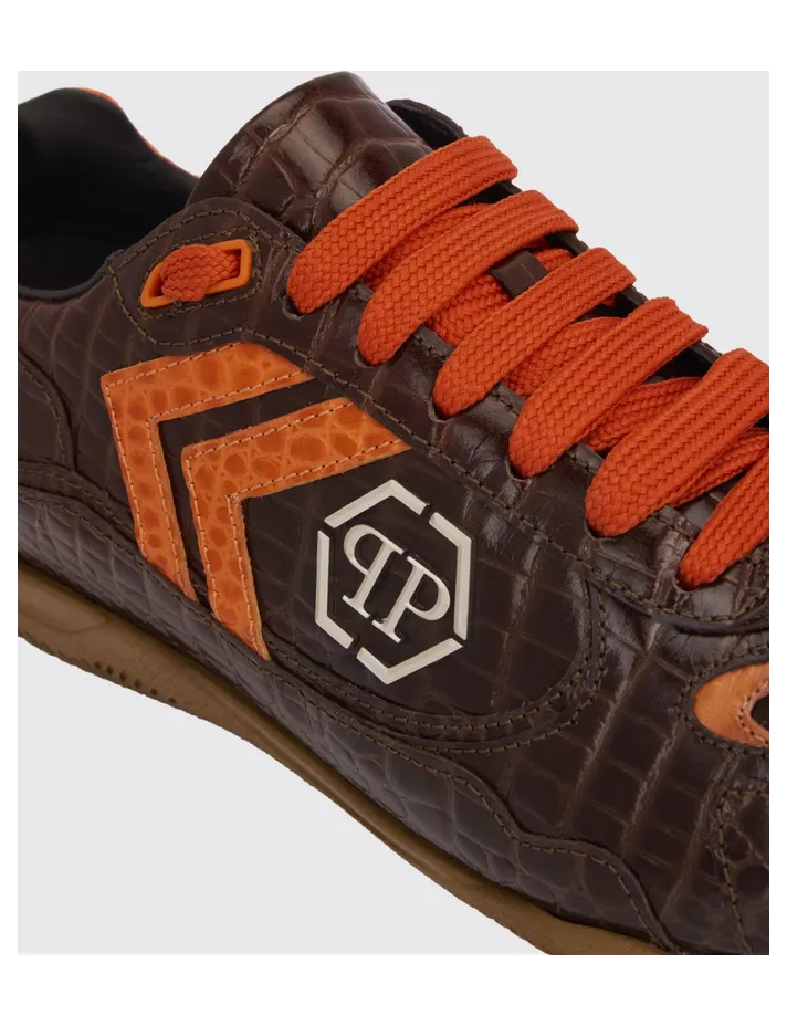 Philipp plein Pit-$top Crocodile Print Leather Sneakers Brown (SAFSUSC0907PLE010N04) (3)