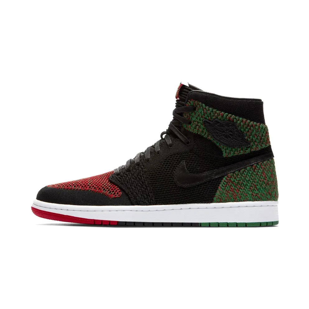 Jordan 1 Retro High Flyknit Black History Month (2018) Black/Black-Lucid Green-University Red (AA2426-026)