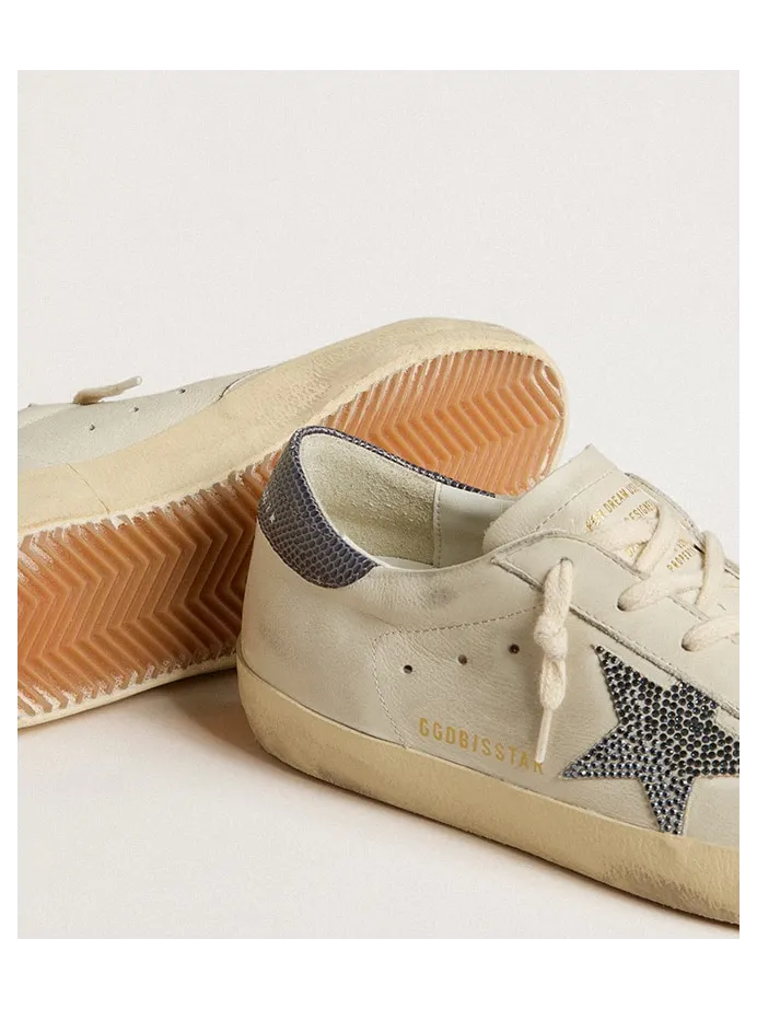 Golden Goose Super-Star With Cream-Colored Leather Star With Swarovski Crystals And Blue Leather Heel Tab With Lizard Print (GWF00101.F005870.10793) (3)
