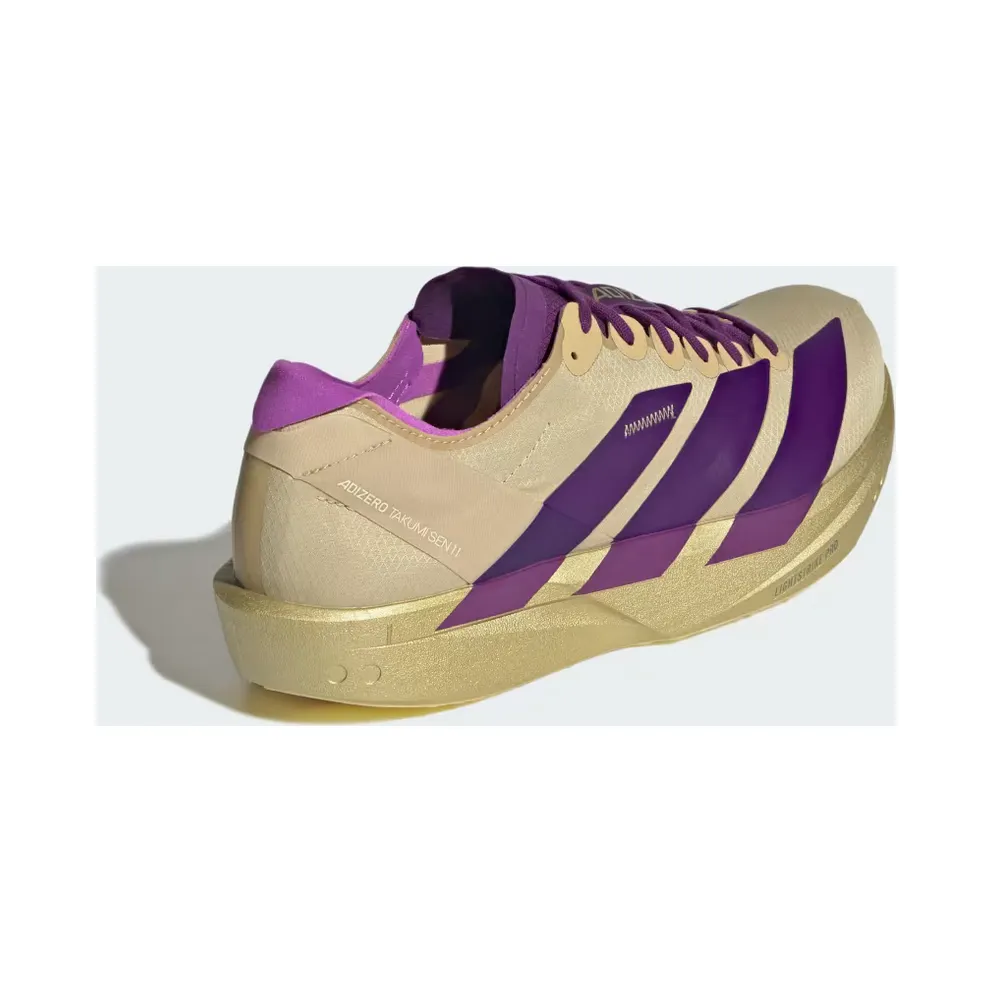 adidas Adizero Takumi Sen 11 “Sand / Rich Purple / Gold Metallic” (JR7417)