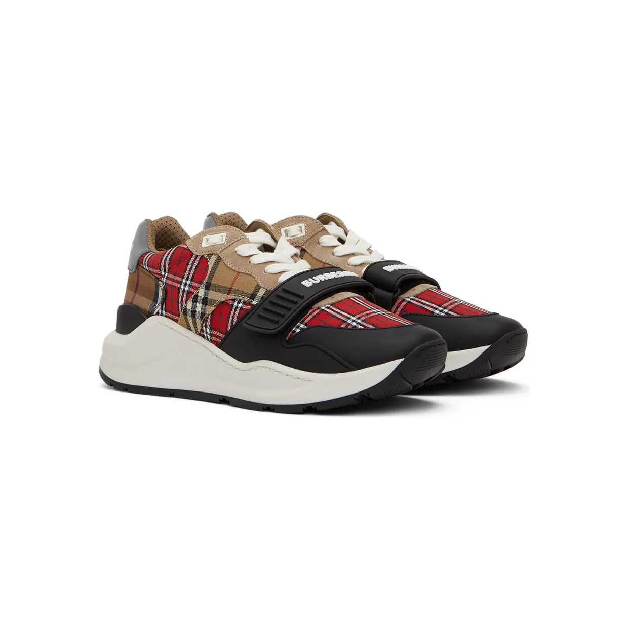 Burberry Red & Beige Ramsey Check Sneakers (8048632) (4)
