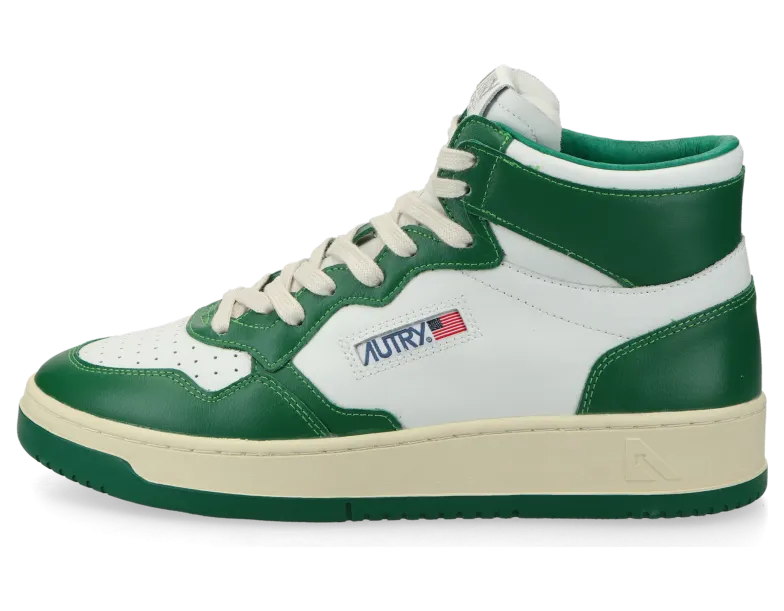Autry Medalist Mid W (leat / leat / white / green) – AUMWWB03