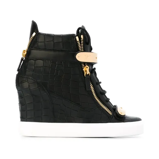 Giuseppe Zanotti crocodile effect hi-top wedge “Black” (RW6030001)