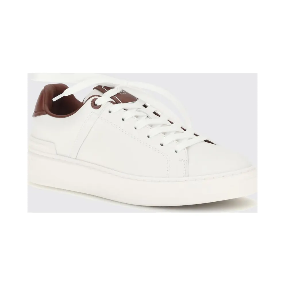 Balmain B-Court Smooth Leather Sneakers with Printed Logo White 1 (HN1VI690LVTRGYQ)