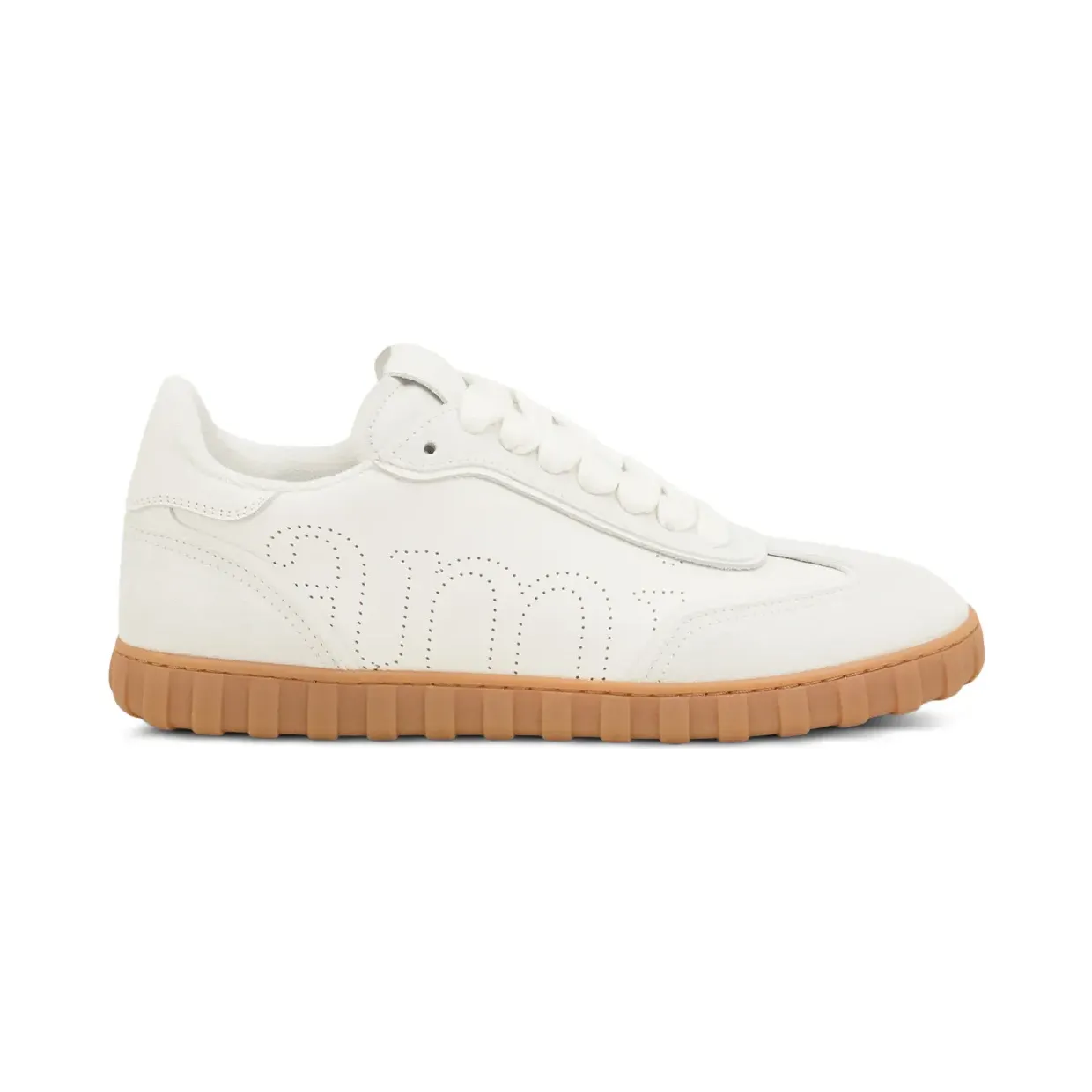 AMI Paris Step leren sneakers met geperforeerd logo – Beige (E26USN508AL0126)