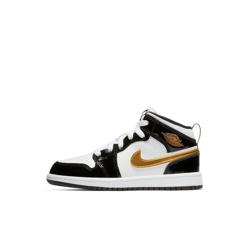 Jordan 1 Mid Patent Black White Gold (PS) Black/White-Metallic Gold (BQ6932-007)