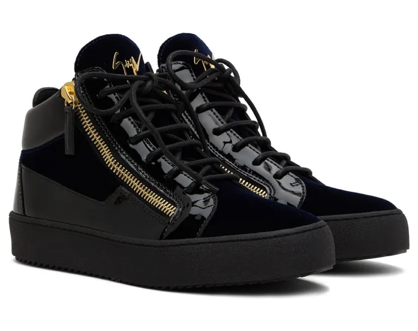 Giuseppe Zanotti Black & Navy Velvet Kriss Sneakers (RU00061-89521) (4)