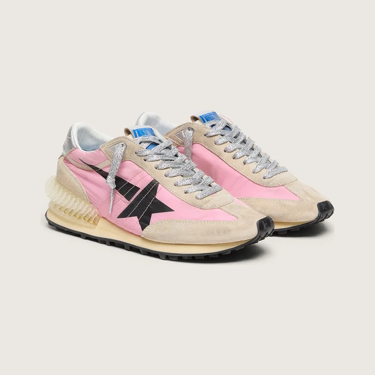Golden Goose Marathon In Pink Nylon And Beige Suede With Black Printed Star (GWF00684.F006720.25751) (2)