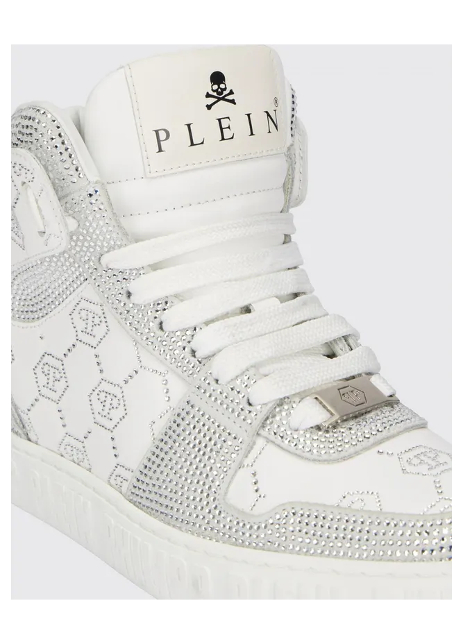 Philipp plein Leather Sneakers with Applied Rhinestones White (AAESUSC0865PLE022N01) (3)