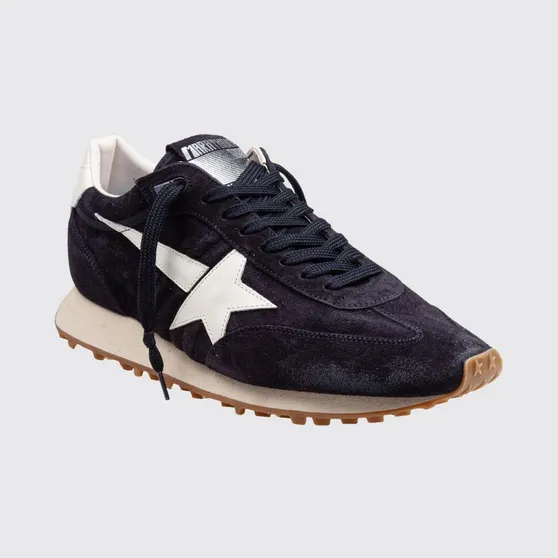 Golden goose Leather and Suede Marathon Sneakers with Distressed Effect Blue (GMF01071F00833350857)